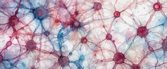 watercolor illustration of a medical background with abstract blood vessels isolated in white background. Hypertension management detailed blood vessel network
