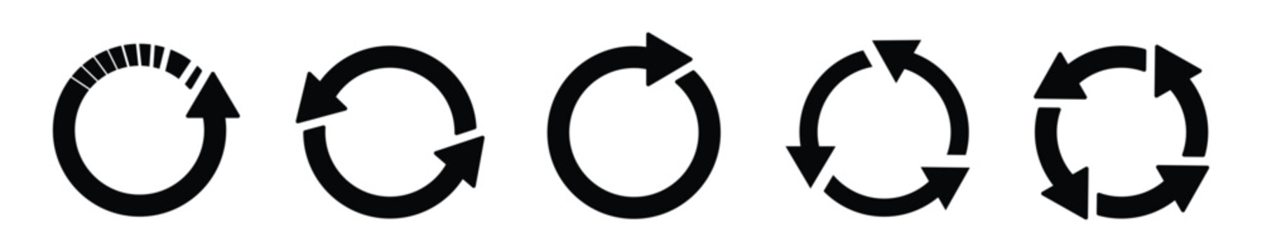 circle arrow icon set, containing refresh, rotation, reload, Repeat and more,  recycle symbol Vector illustration.