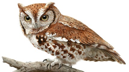 Fototapeta premium Detailed illustration of a barred owl perched on a branch.