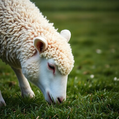 sheep eating grass peacefully