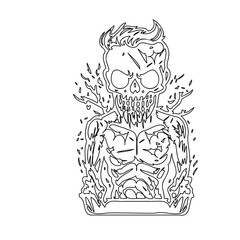 Intricate skeleton illustration radiating ethereal flames and detailed muscle outline