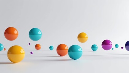 Colorful glossy spheres levitate on white background Abstract 3D rendering design