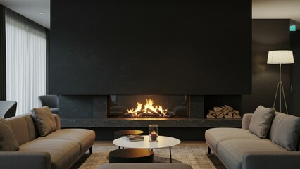 Elegant living room interior with a fireplace