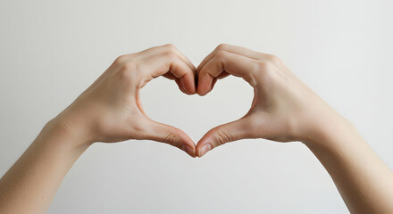 Hands Forming Heart Shape Against Neutral Background