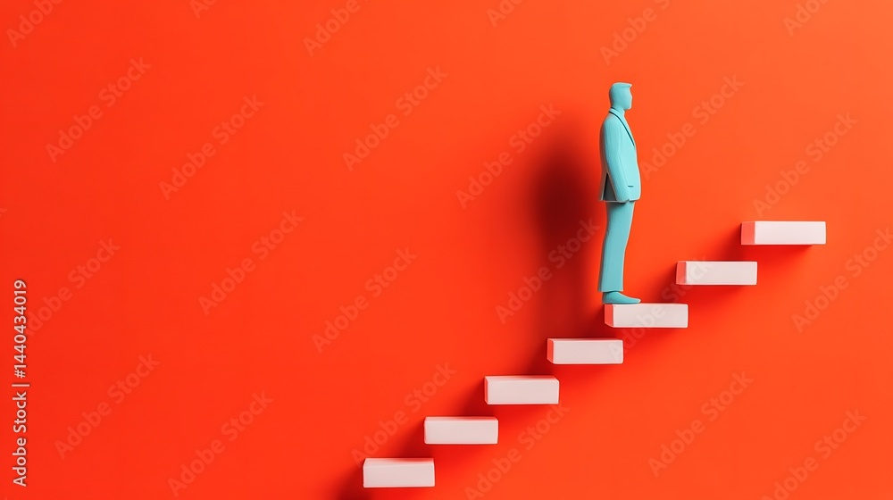 Aufkleber floating staircase with determined figure climbing symbolizing progress and ambition