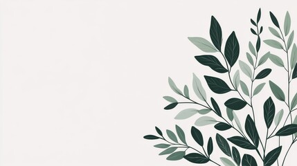 Obraz premium Minimalist Foliage Illustration Green Leaves on White, Plant Decor, botanical art