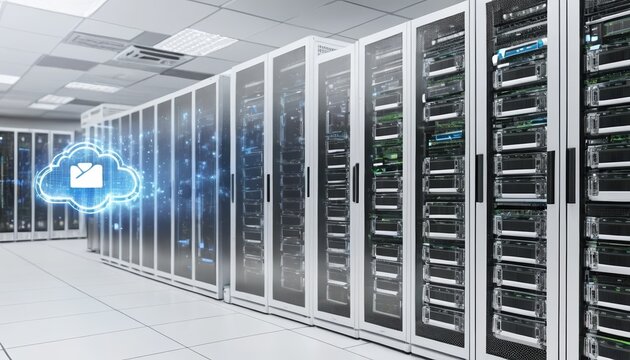Secure Cloud Data Storage Server Room Modern Data Center Technology for Email Hosting and Efficient Cloud Computing