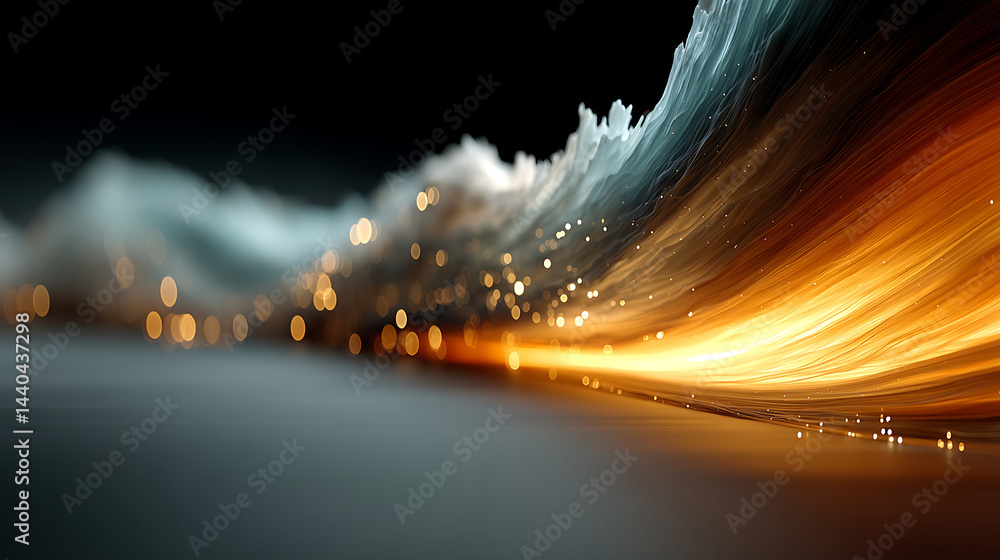 Poster abstract background with flowing golden light and soft clouds enhanced by bokeh effect ideal for cre