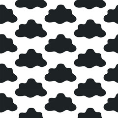 Seamless Pattern of Black Clouds on White Background. Concept of Nature Design, Minimalist Art, Decorative Background, Weather Theme, Graphic Element. Perfect for Textile, Wallpaper, Surface Design