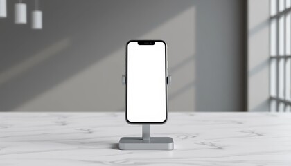 Modern Smartphone on a Marble Table Mockup Blank Screen for App Presentation or Website Design