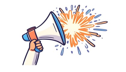 Obraz premium A hand holds a megaphone, emitting a burst of vibrant energy, symbolizing an announcement or important message
