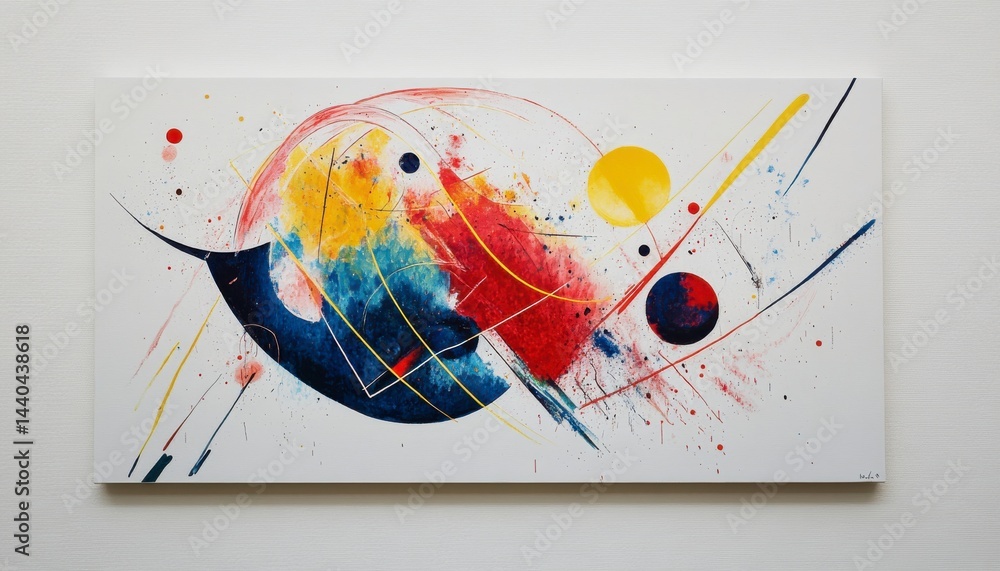 Poster abstract colorful painting with dynamic lines and splatters