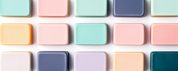 Pastel Palette Array of Colorful Soap Bars on White, Soap, Hygiene
