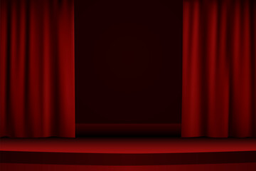 Empty red stage with curtain, theatre scene, red product background, event theatre, vector illustration design for presentation, backdrop
