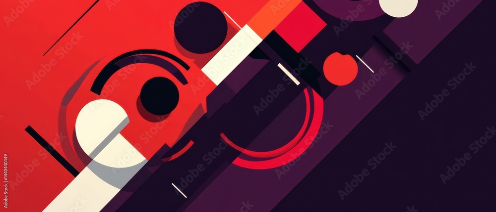 Poster modern abstract background with geometric shapes in red, black, and white, creating a dynamic and vi