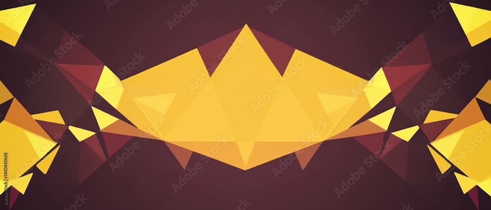 Poster abstract geometric background with golden triangles and maroon backdrop, creating a modern and elega