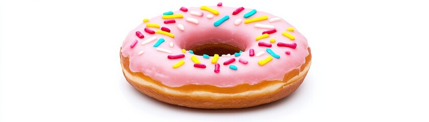 Pink Donut Delight Close-up of Iced Donut with Sprinkles, Sweet Treat , Pastry