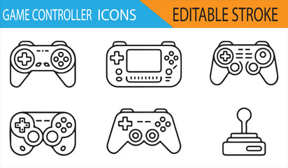 Set of gaming controller icons for use in tech and gaming-themed projects, featuring various designs