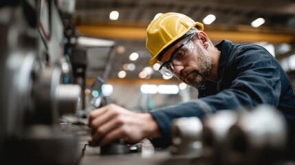 Skilled Factory Worker Operating Machinery with Focus and Precision