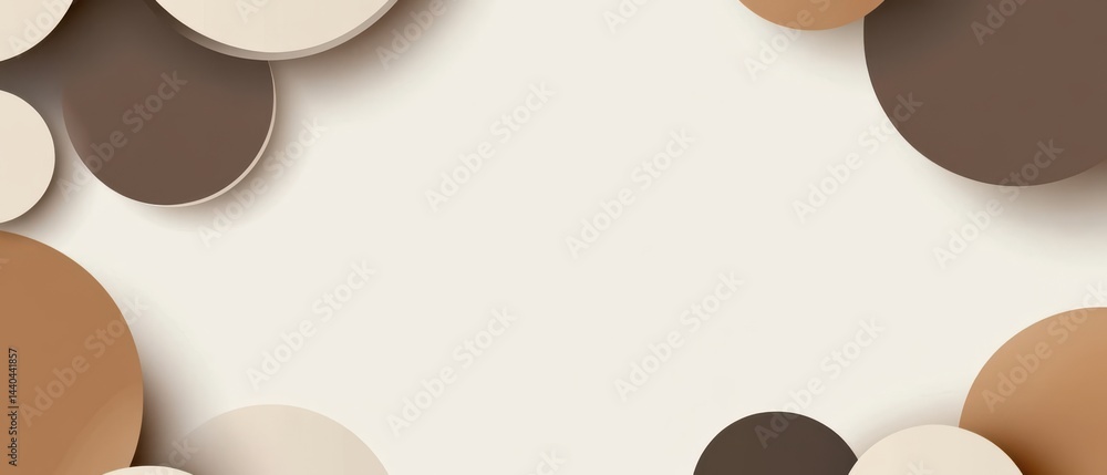 Poster abstract beige background with 3d brown circles and soft shadows, creating a modern and elegant desi