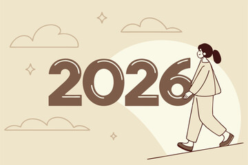 Year 2022 business opportunity, bright future on economic recovery, hope or motivation to overcome difficulty concept, year 2026 with bright spotlight from number zero light up on hopeful businessman.