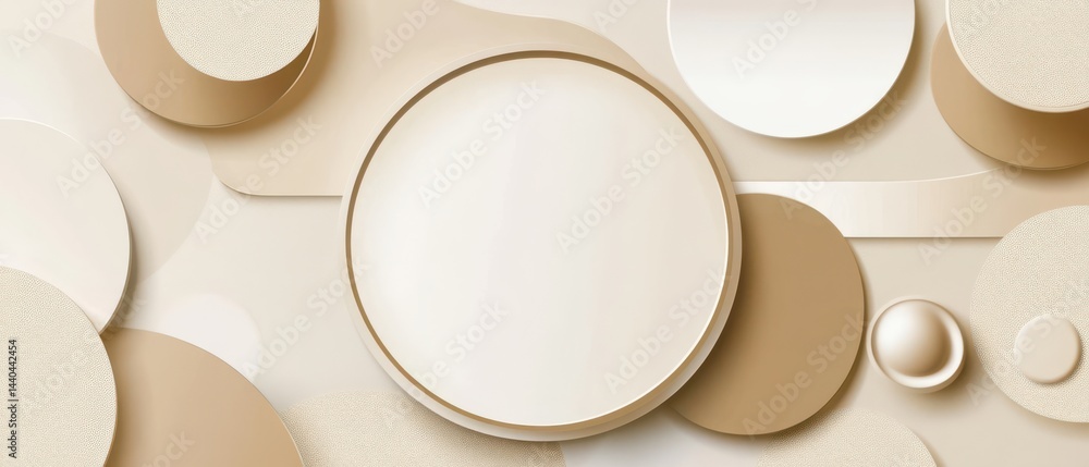 Aufkleber elegant beige and gold geometric background with circles and soft shadows modern abstract design wit