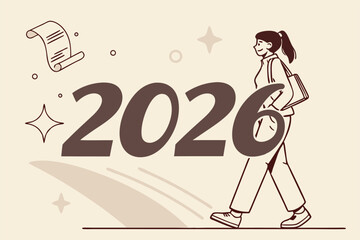 Year 2022 business opportunity, bright future on economic recovery, hope or motivation to overcome difficulty concept, year 2026 with bright spotlight from number zero light up on hopeful businessman.