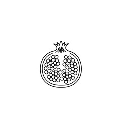 The pomegranate halves icon, representing the concepts of juicy fruit, healthy nutrition, and vitamins