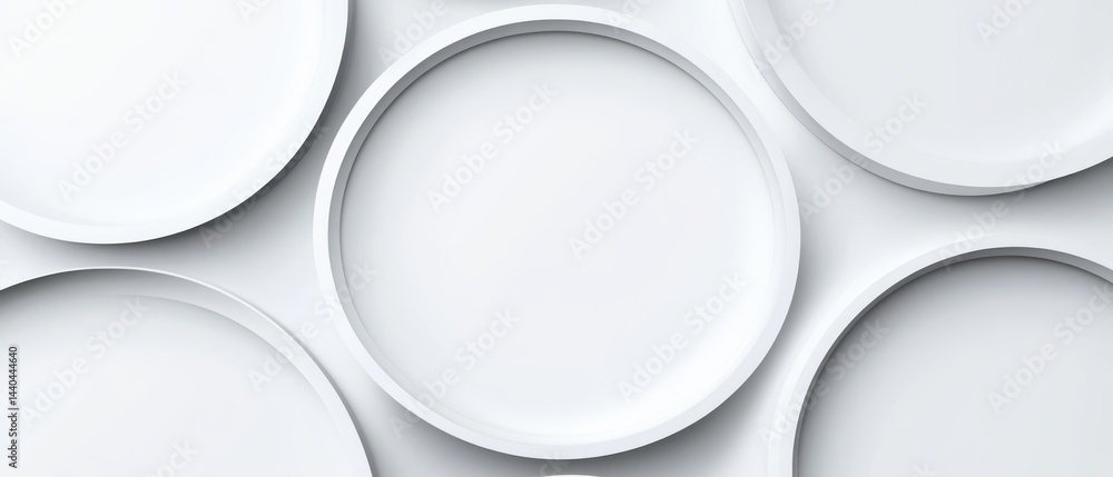 Poster abstract white circles background with soft shadows, minimalist design for modern architecture and c