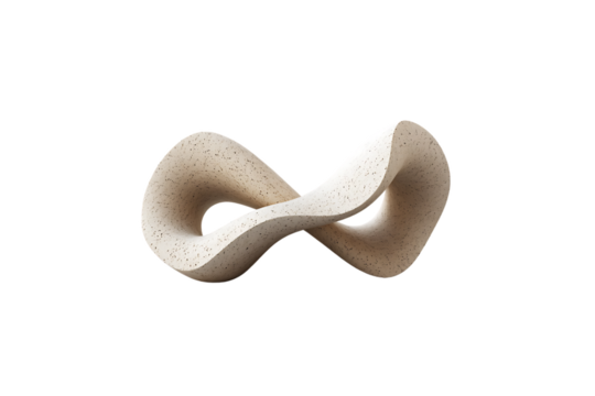 Elegant infinity loop sculpture in light stone on a transparent background