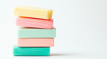 Stacked Pastel Soaps Clean Beauty Concept on White Background, Soap, Hygiene