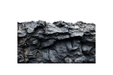 Black textured rock formation with jagged edges on a transparent background.