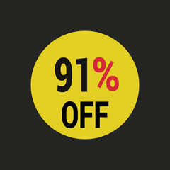 91% off coupon discount icon vector design background.