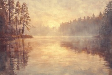 Fototapeta premium Serene Sunrise over Misty Lake