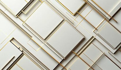 Abstract gold-lined white squares pattern