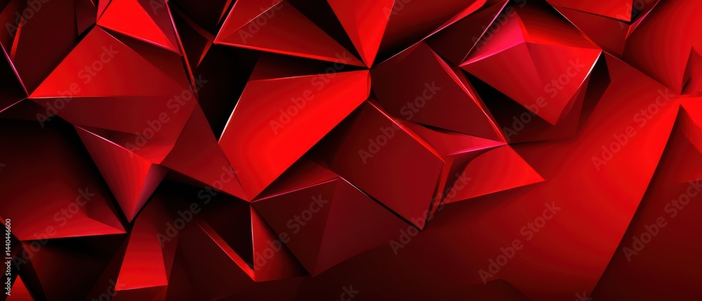 Poster abstract red geometric background with sharp triangles and glossy surfaces, creating a modern and dy