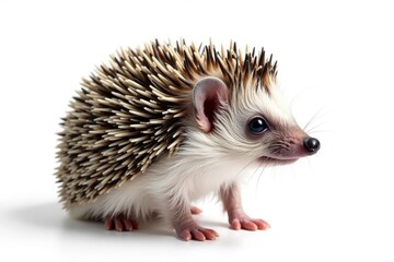 Obraz premium Small hedgehog isolated on pure white background, fauna, hedgehog closeup, prickles