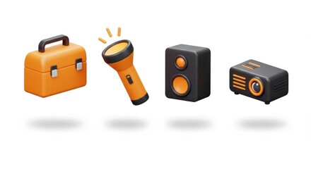 Orange Gadgets & Tools: 3D Rendered Icons