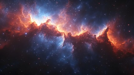 Obraz premium Vivid Orange and Blue Nebula Clouds Sparkling Amidst a Starry Sky, showcasing cosmos wonders and celestial formations