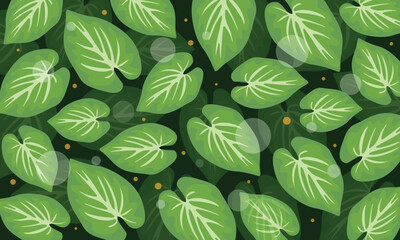 Overlapping green tropical leaves in nature-inspired seamless foliage background illustration