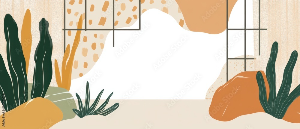Poster abstract botanical frame with earthy tones and organic shapes for product display or text overlay co