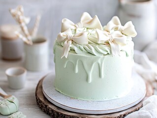 Fototapeta premium Cake with white bows on top of it