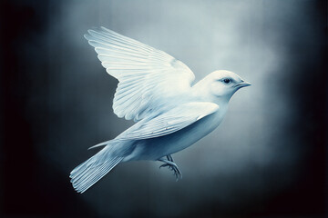 Fototapeta premium Elegant White Bird in Flight Against Dark Background 