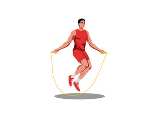 Illustration of a man skipping rope during a workout session. Concept of fitness training, cardio exercise, athletic performance, endurance, and healthy lifestyle.