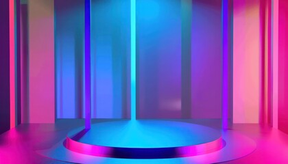 Colorful podium round shape platform stage sparks flash flooring presentation showing glowing stand advertisement shine glowing light.