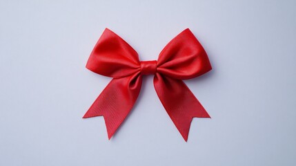 Elegant Red Ribbon Bow on White Background