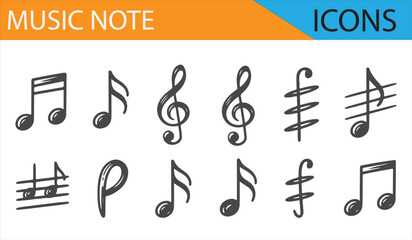 Set of 9 clean music icons in editable stroke format, featuring various music symbols.