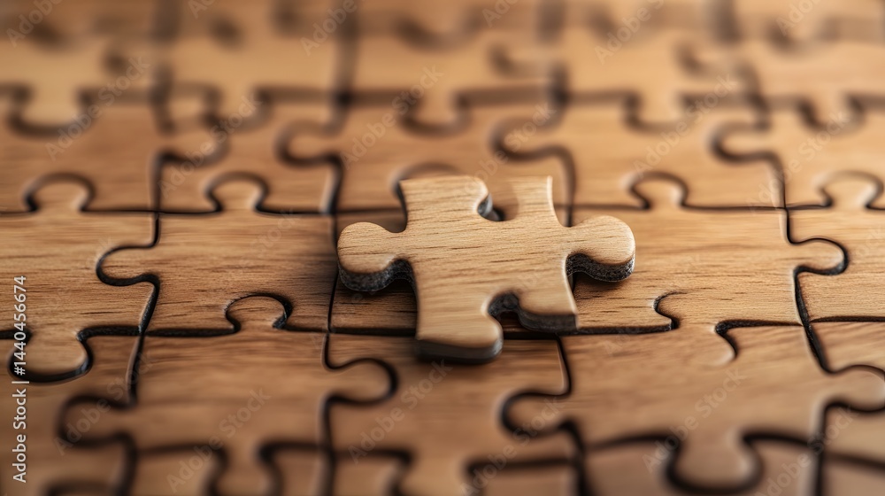 Aufkleber unfinished wooden puzzle with missing piece symbolizing teamwork and problem-solving