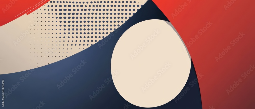 Aufkleber modern abstract background with geometric shapes in red, blue, and beige, featuring halftone pattern