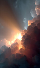 Luminous ethereal clouds cascade a vibrant glow across the serene sky landscape backdrop illustration